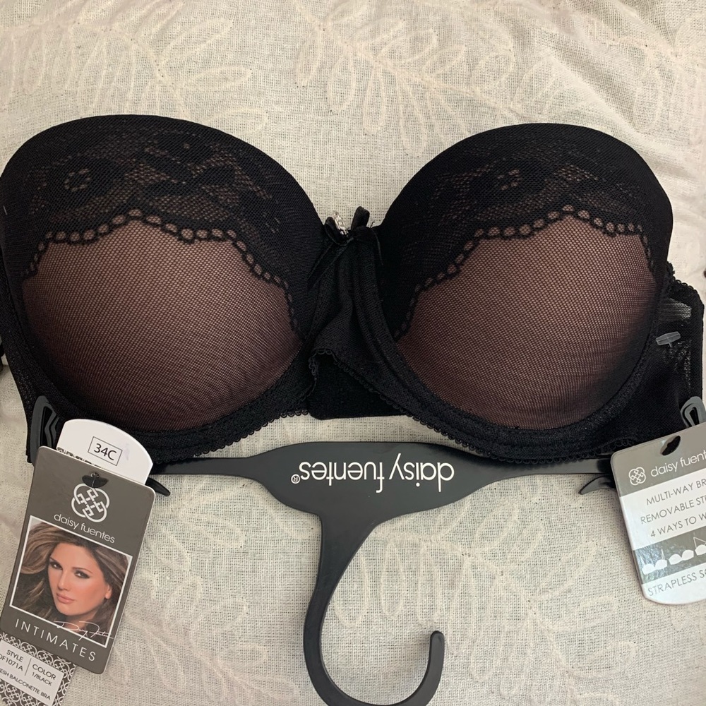 NWT Daisy Fuentes black strapless lace bra 34c